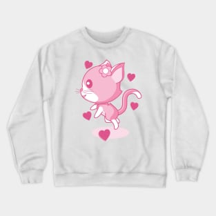 Pink kitten and hearts. Crewneck Sweatshirt